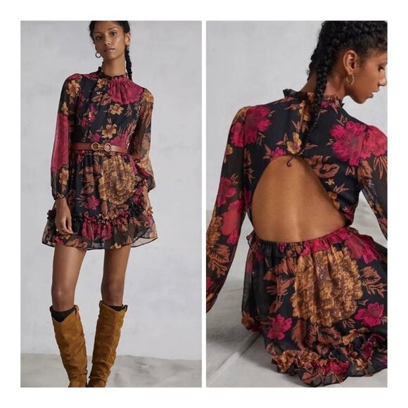 Anthropologie  Black Motif Open Back Floral Chiffon
Dress size SP NWOT - Picture 1 of 13